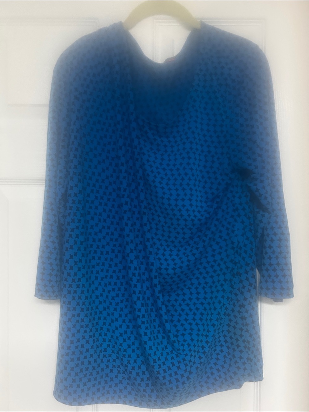 Vince Camuto Royal Blue and Black Patterned Long-Sleeve Tunic